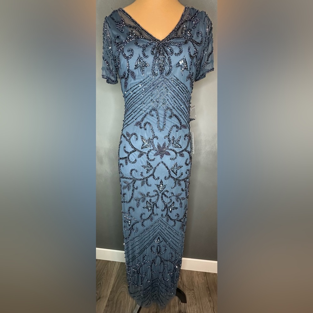 Pisarro Nights Sapphire Beaded Gown